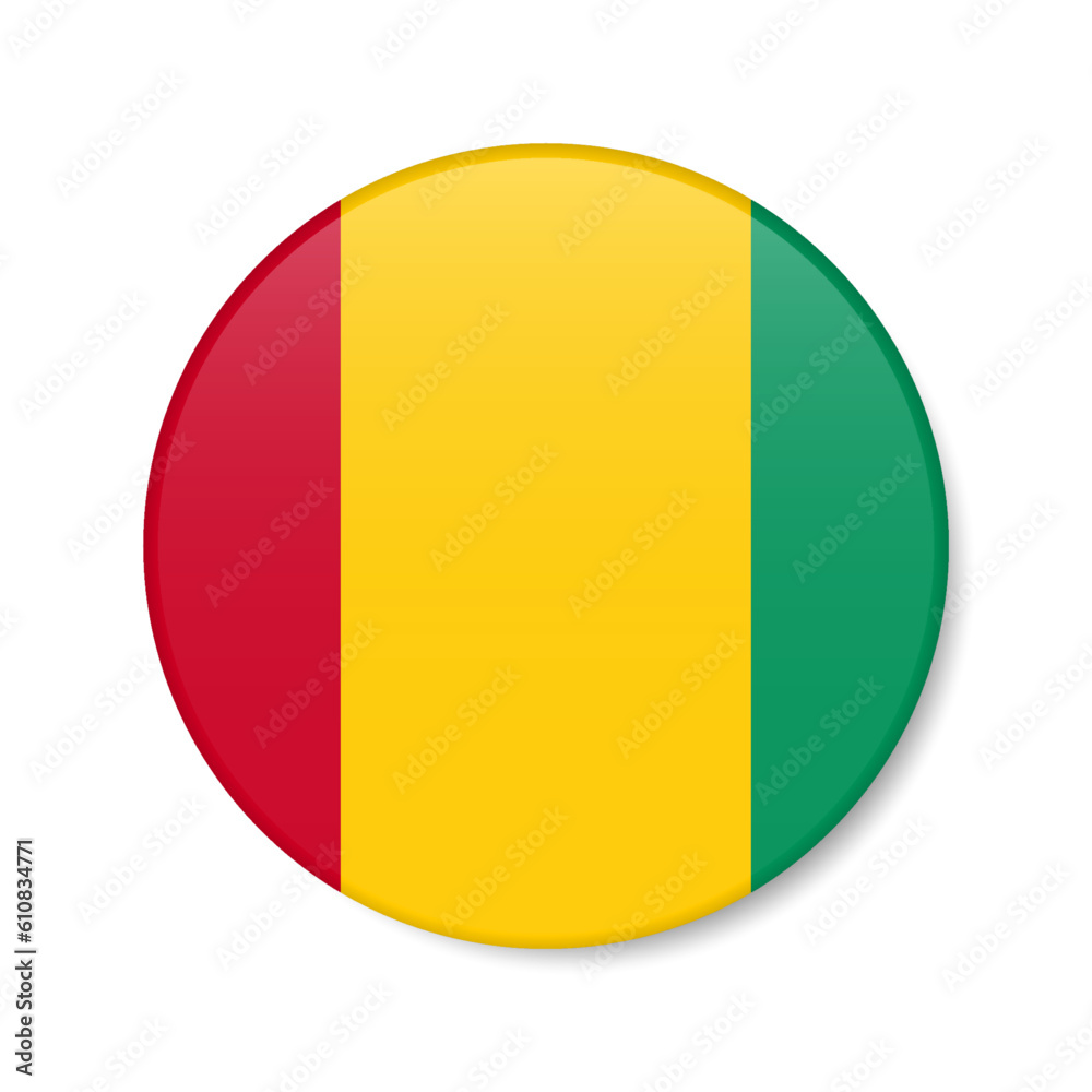 Fototapeta premium Guinea circle button icon. Republic of Guinea round badge flag. 3D realistic isolated vector illustration