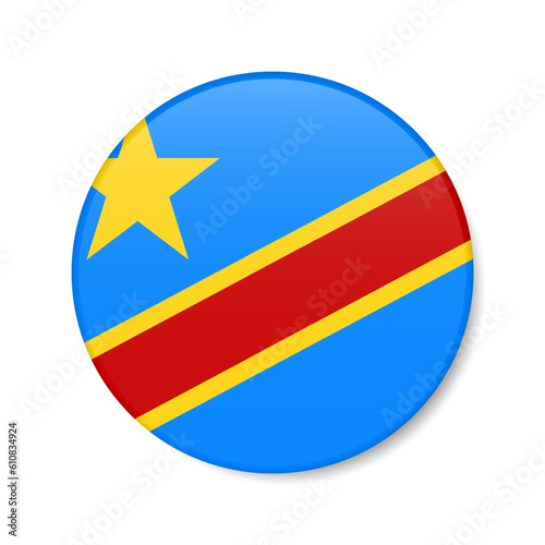 Democratic Republic of the Congo circle button icon  round badge flag. 3D realistic isolated vector illustration