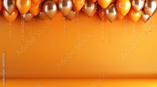 Festive background with colorful balloons. Blue, yellow, orange colors. 