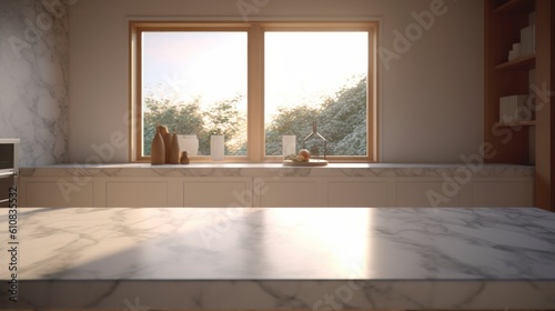 Modern scandinavian kitchen interior design. Stone benchtop. Generative AI.
