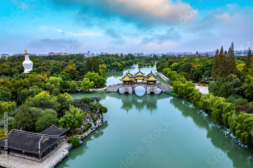 Aerial photograph of Chinese garden landscape in Yangzhou photo