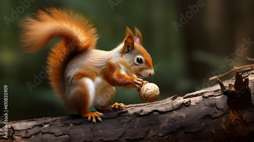 A squirrel with an acorn. Generative AI.
