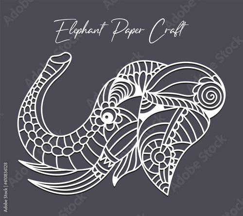 Hand drawn paper cut elephant head sticker
