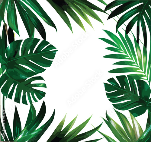 Tropical Leaves Frame Background Vector