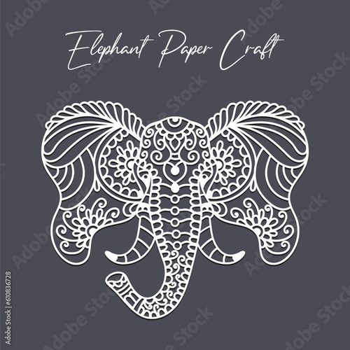 Hand drawn paper cut elephant head sticker