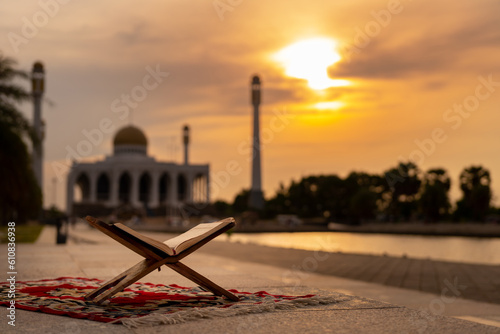 Canvas Print Islamic concept - The Holy Al Quran with written Arabic calligraphy meaning of A