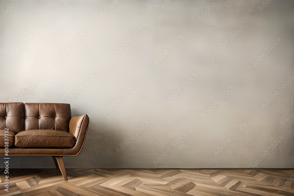 Premium luxury leather sofa isolated on empty concrete wall Premium luxury leather sofa isolated on empty concrete wall