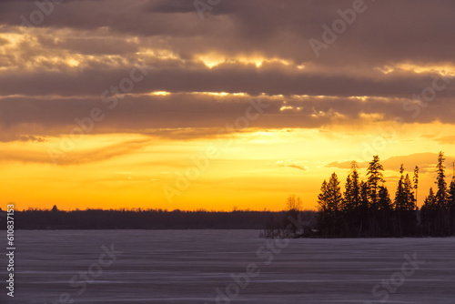 A Colorful Sunset over Frozen Astotin Lake