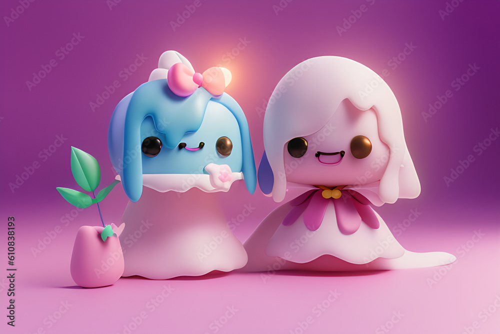 Obraz premium polymode-style-bride-biscuit-toy-soft-smooth-lighting-soft-pastel-colors-3d-blender-render, Generative AI