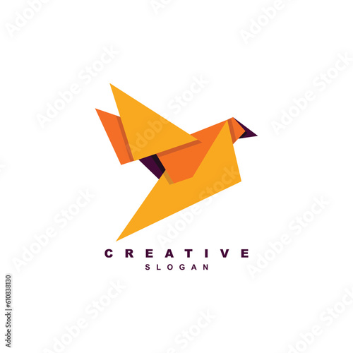 Geometric paper origami bird logo design vector