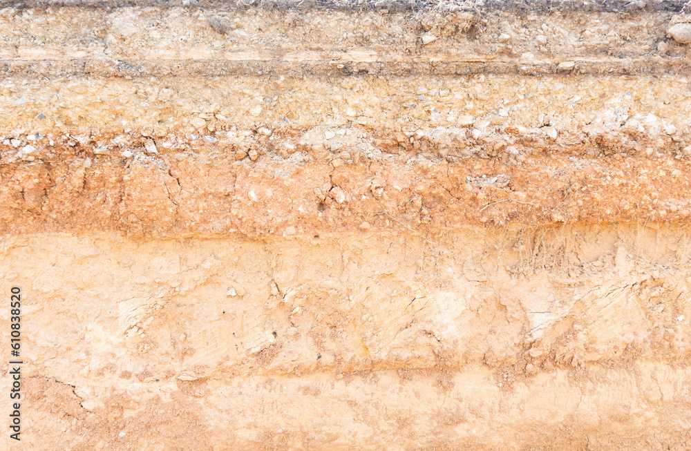 Section of soil under the asphalt road
