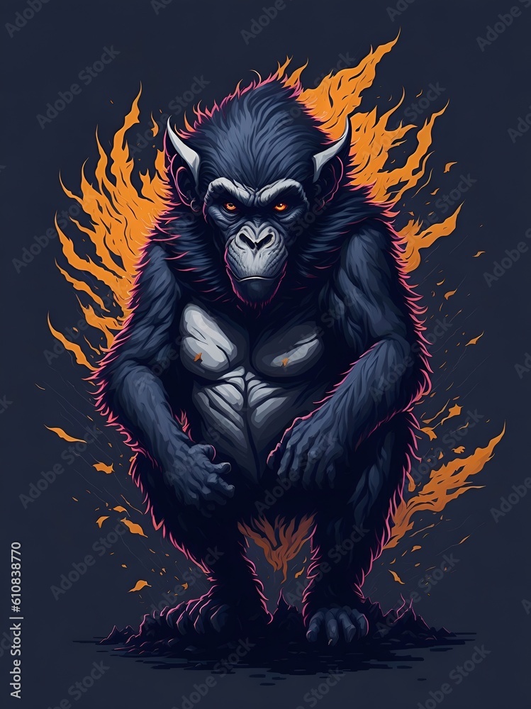 Monkey angry standing with fire. Generative AI Monkey angry standing with fire. Generative AI