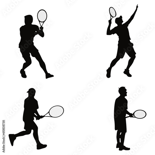  Tennis player vector silhouette isolated on white background. Big set of sport tennis silhouettes isolated for design illustration. © Denu Studios