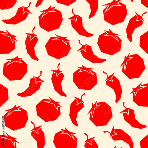 Hot Spicy Food Chilli Tomato Seamless Pattern