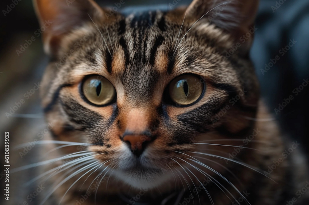 bengal cat is looking at the camera, in the style of dark gold and light brown, soft edges and blurred details, wimmelbilder