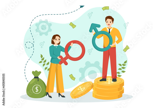 Gender Equality Vector Illustration with Men and Women Character on the Scales Showing Equal Balance and Same Opportunities in Hand Drawn Templates