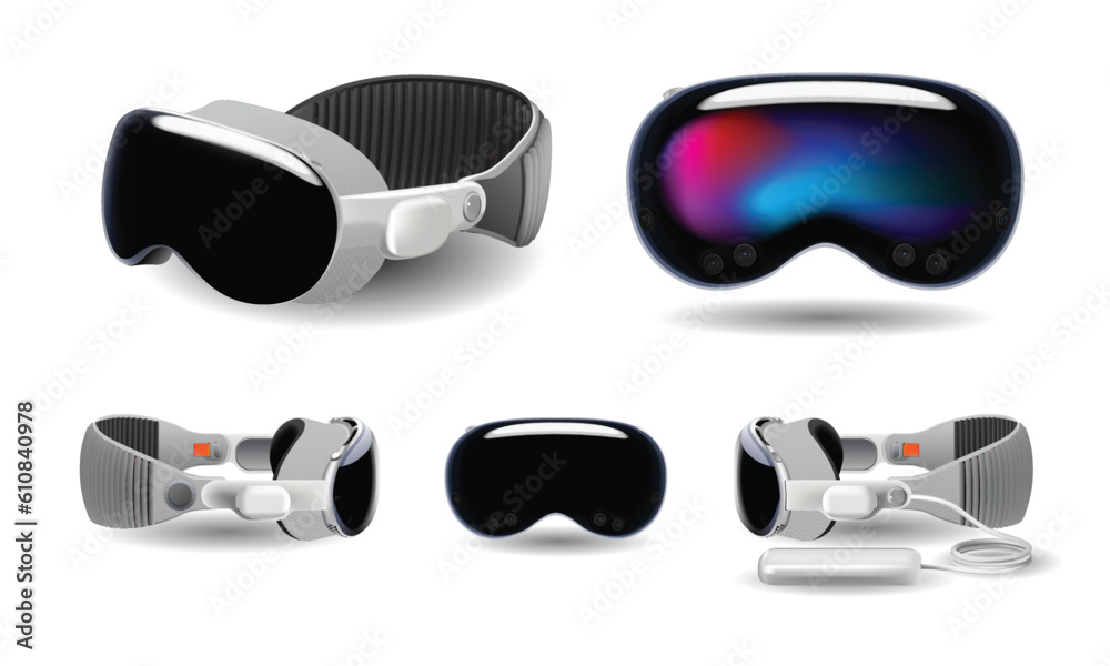 Virtual reality device set accessories element vector next gen, vision ...