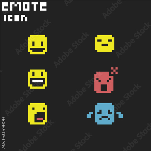 this is Emoticon in pixel art with black background and little color,this item good for presentations,stickers, icons, t shirt design,game asset,logo and your project.