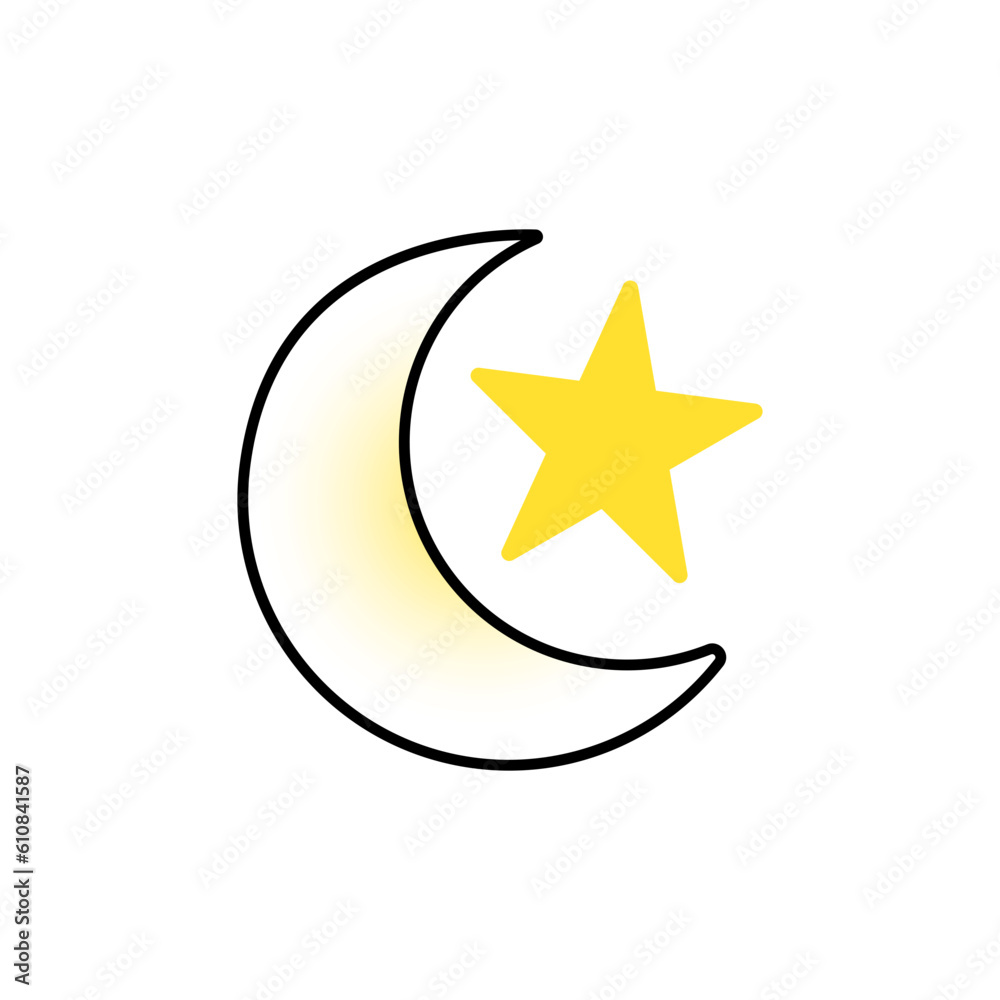 Crescent moon and star icon. Vector illustration. Eps 10.