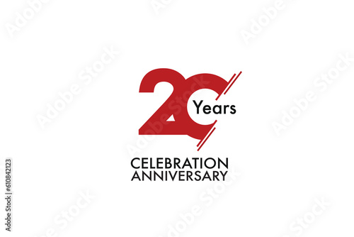 20th, 20 years, 20 year anniversary with red color isolated on white background, vector design for celebration vector