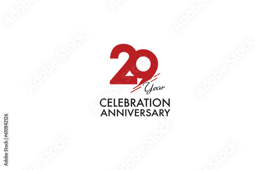 29th, 29 years, 29 year anniversary with red color isolated on white background, vector design for celebration vector