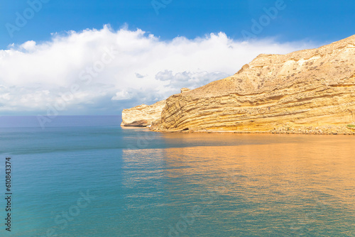 Beautiful rock cliff. Quantab beach. Oman photo