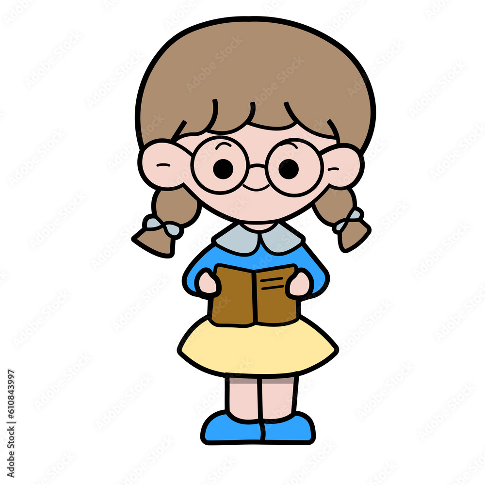cartoon child girl holding a book