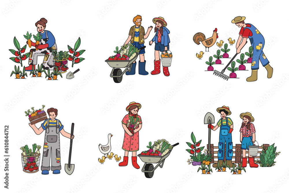 Hand Drawn Urban Farming with Farmers collection in flat style illustration for business ideas Hand Drawn Urban Farming with Farmers collection in flat style illustration for business ideas