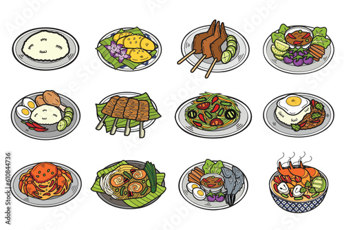Hand Drawn Thai food collection in flat style illustration for business ideas