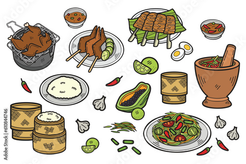 Hand Drawn Thai food collection in flat style illustration for business ideas