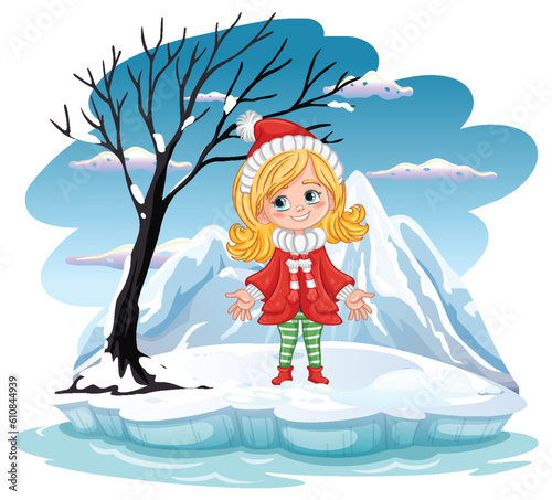 Cut girl at cold outdoor winter scene