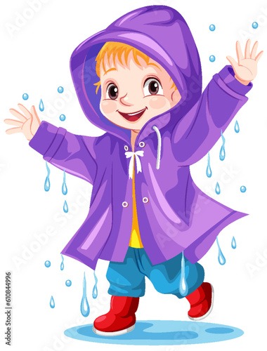 Happy boy wearing raincoat