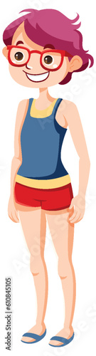 Girl with Glasses in Casual Outfit Cartoon Character
