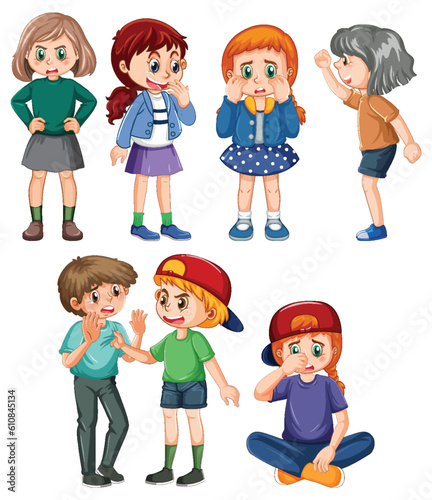 Set of bully kids cartoon character