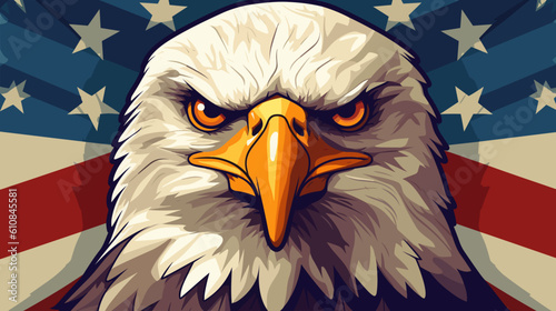 Patriotic Emblem: American Eagle on Flag Background Vector Illustration