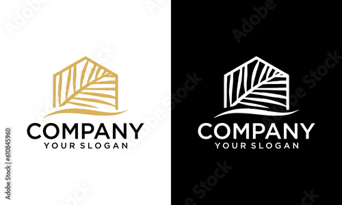 Minimalist palm house gold logo design vector icon illustration