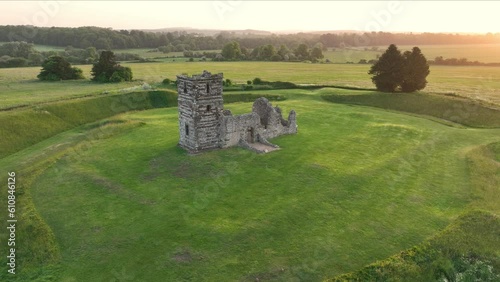 Knowlton Church early morning aerial view, Dorset, England, UK. photo