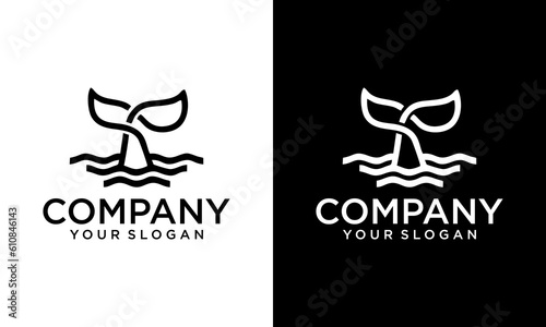 whale tail icon badge. whale tail logo vector illustration design. wave fish logo