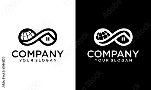 infinity home with world/globe logo template, infinity and home concept