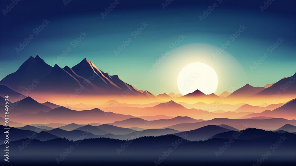 2d mountain night landscape background vector blue sky flat vector generated ai