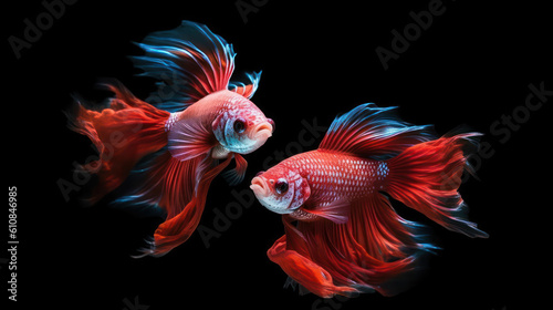 Thai fighting fish two betta fish on black isolated background