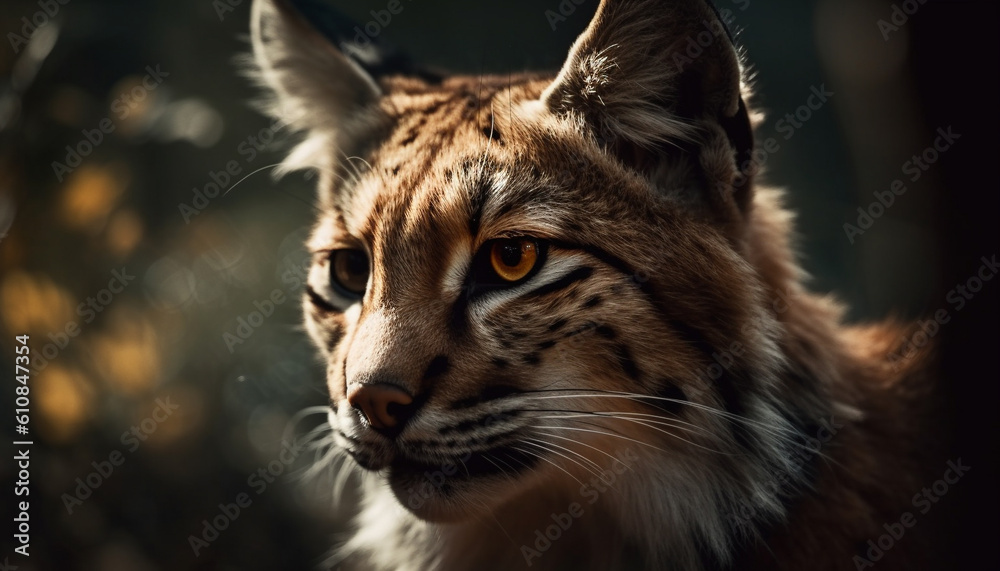 Bobcat kitten staring, beauty in nature captured generated by AI Bobcat kitten staring, beauty in nature captured generated by AI