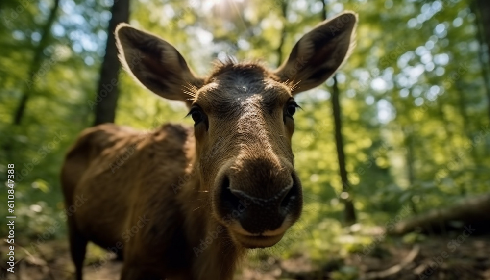 Cute goat grazing in green meadow generated by AI