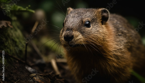 Fluffy rodent sitting in green grass field generated by AI