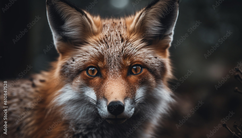 Cute fox looking at camera in forest generated by AI