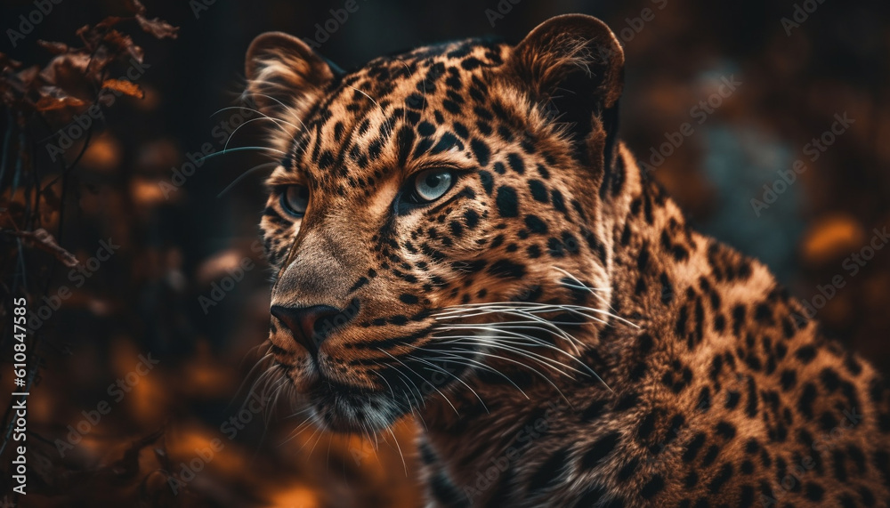 Majestic Bengal tiger staring in tropical wilderness generated by AI Majestic Bengal tiger staring in tropical wilderness generated by AI
