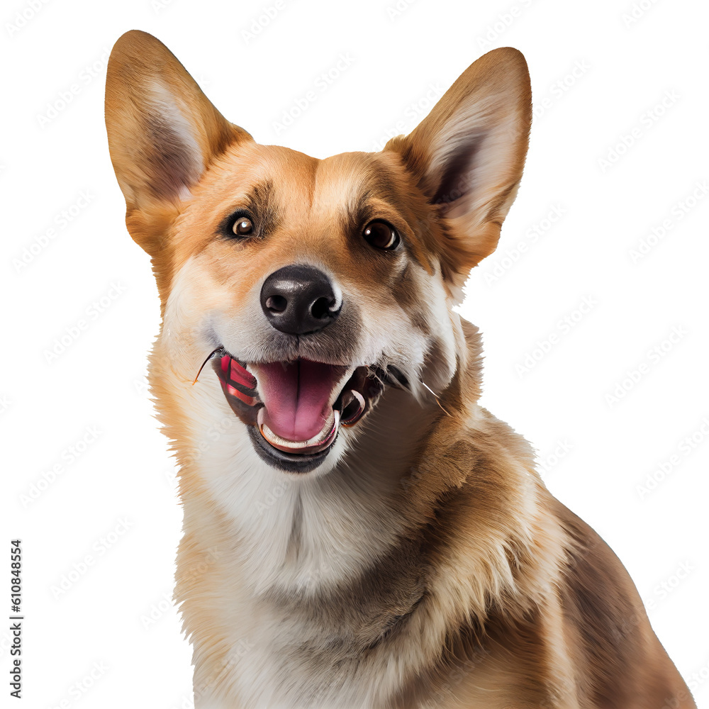 Happy dog, smiling dog on white background for project decoration Publications and websites