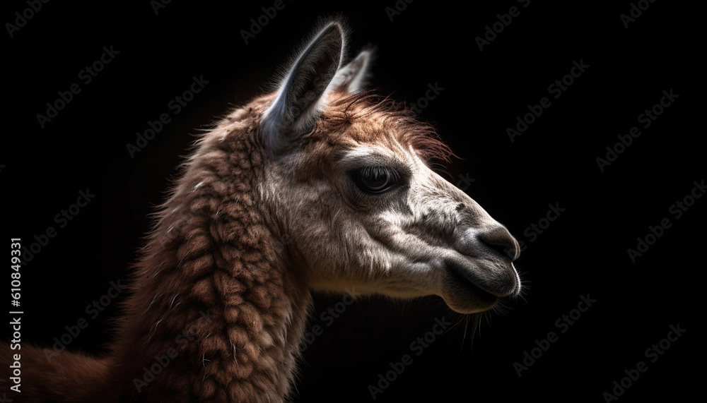 Fluffy alpaca portrait, cute domestic animal looking generated by AI