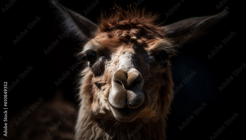 Fototapeta premium Cute alpaca and donkey pose for portrait generated by AI