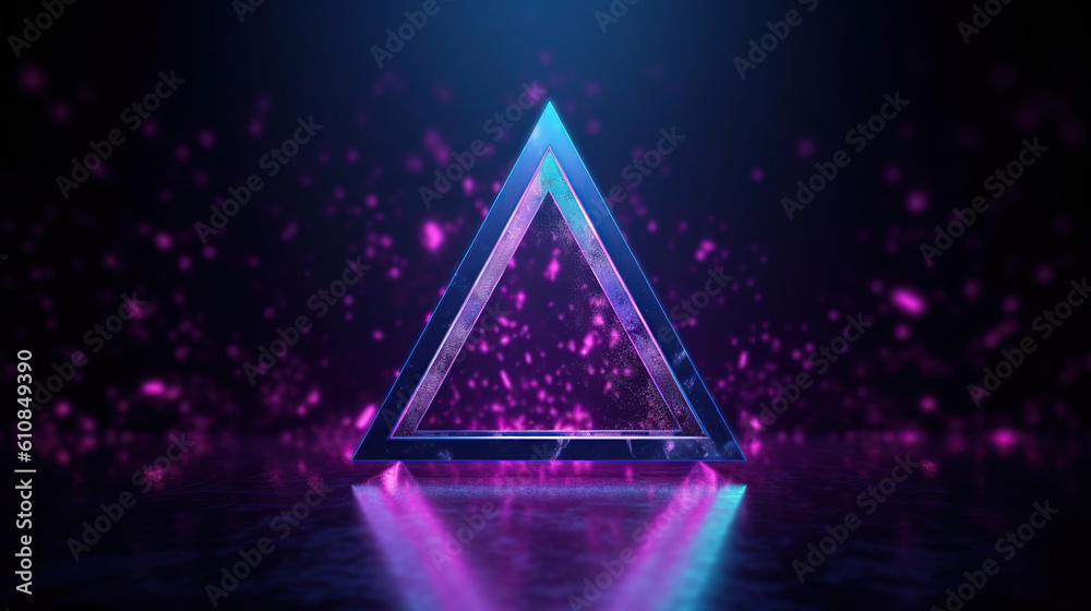 Pink and blue background with glowing neon triangle Pink and blue background with glowing neon triangle